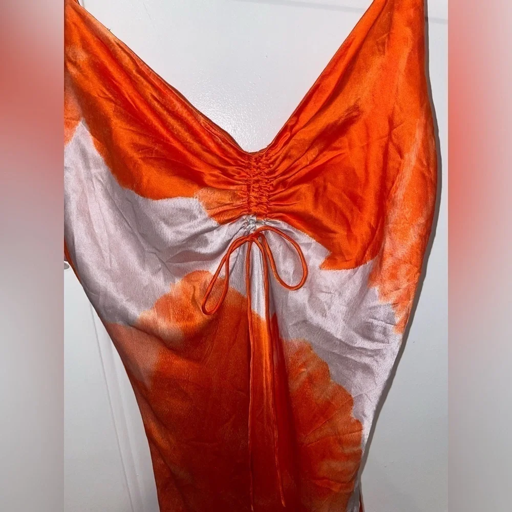 NEW All Saints Alexia Mariana Silk Blend Tie Dye Midi Dress Orange ๐ - Picture 12 of 16